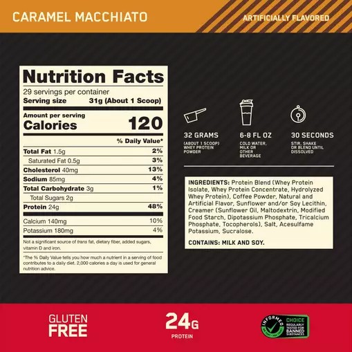 Optimum Nutrition GOLD STANDARD 100% WHEY™ *new* Caramel Macchiato 2 lb (28 Servings) Portugal | HGNQLS501