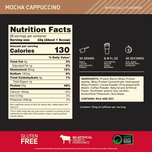 Optimum Nutrition GOLD STANDARD 100% WHEY™ Mocha Cappuccino 2 lb (28 Servings) Portugal | FUWNBT926
