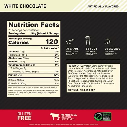 Optimum Nutrition GOLD STANDARD 100% WHEY™ White Chocolate 5 lb (73 Servings) Portugal | DMTCSI947