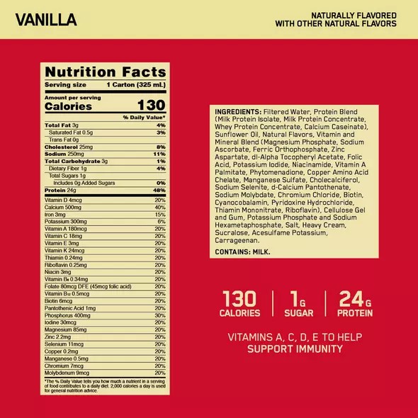 Optimum Nutrition GOLD STANDARD® Ready To Drink Protein Shake Vanilla 12 Cartons (12 Servings) Portugal | ICVHMQ846